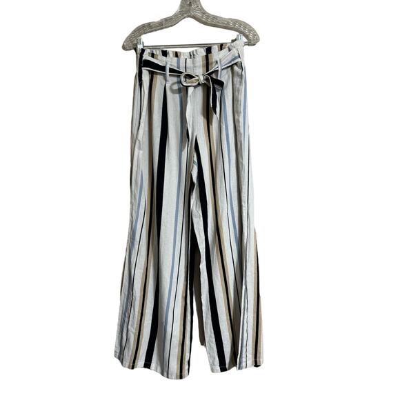 Sincerely Jules Striped Coastal Linen Blend Split Leg Pants Large - Picture 1 of 6